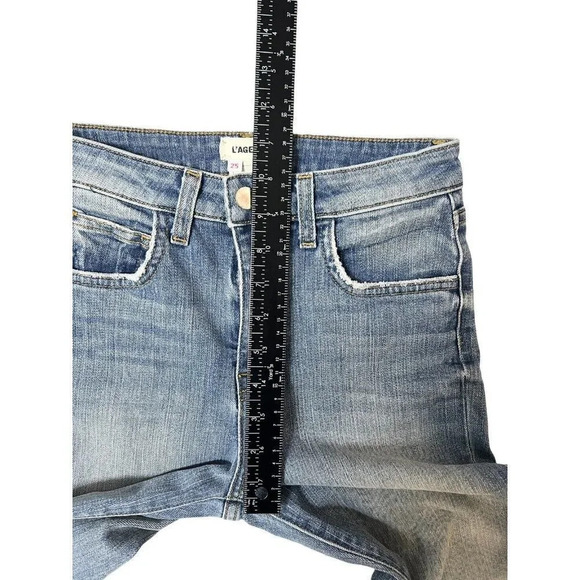 L’Agence Jeans Audrina Size 25 Blue Destructed Knee Crop Straight Leg Denim - Picture 10 of 11